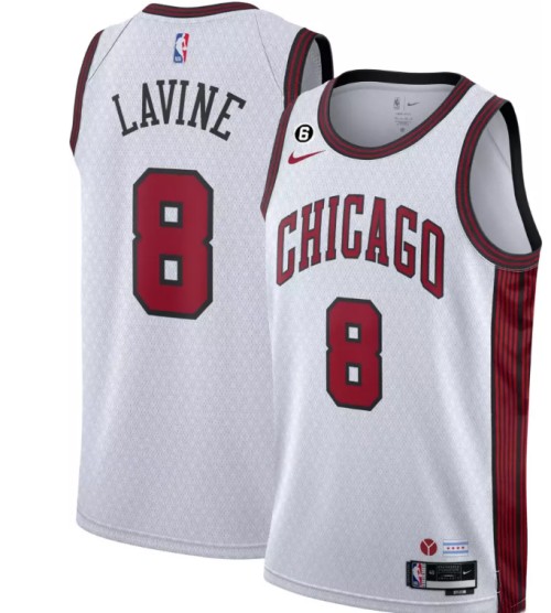 Men's Chicago Bulls #8 Zach LaVine 2022-23 White City Edition With NO.6 Patch Stitched Basketball Jersey